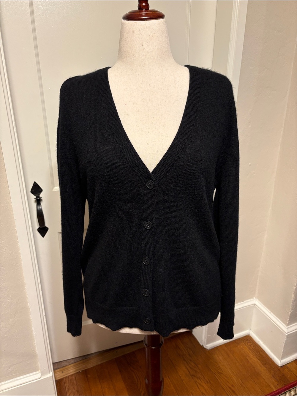 Charter Club Cashmere Black V-Neck Button Front Women's Sweater